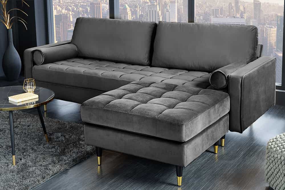 Moderner Hocker COMFORT 80cm grau Samt Taschenfederkern – LebensWohnArt