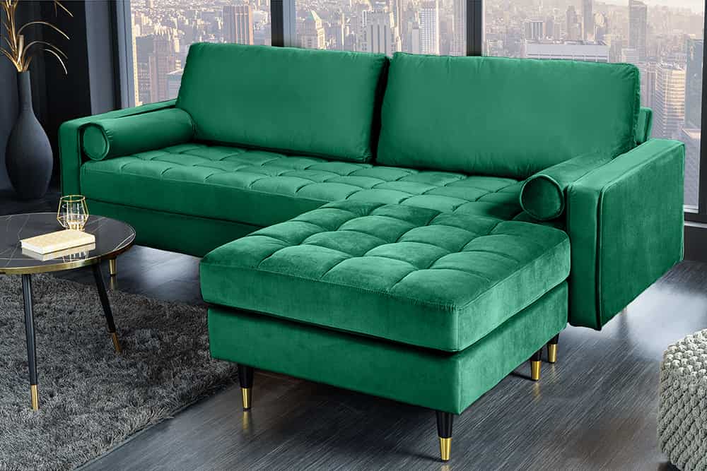 Modernes 3er Sofa 220cm COMFORT grün Samt Taschenfederkern