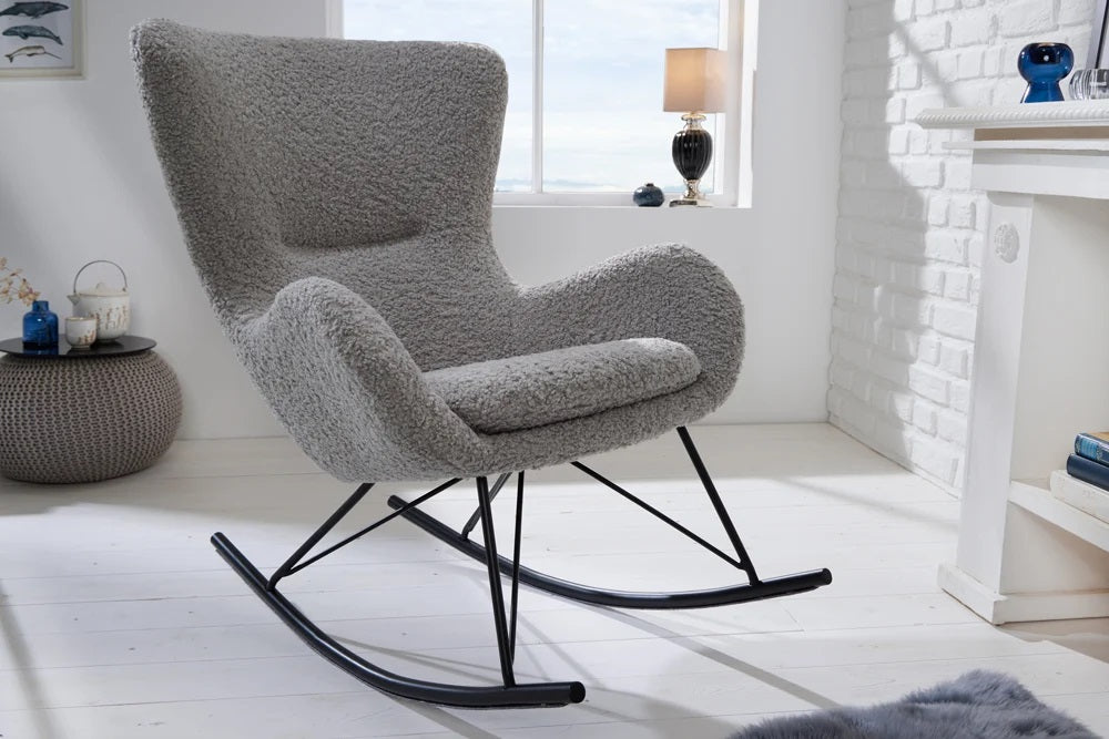 Bequemer Schaukelstuhl HYGGE grau Bouclé Sessel