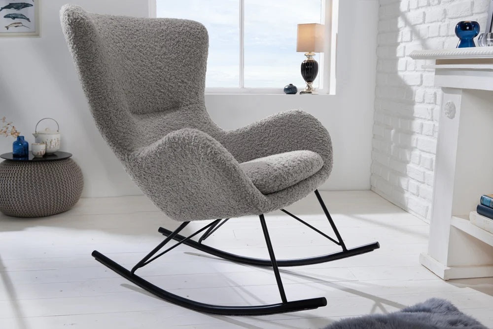 Bequemer Schaukelstuhl HYGGE grau Bouclé Sessel