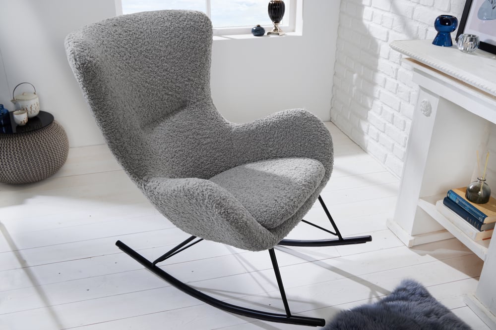 Bequemer Schaukelstuhl HYGGE grau Bouclé Sessel