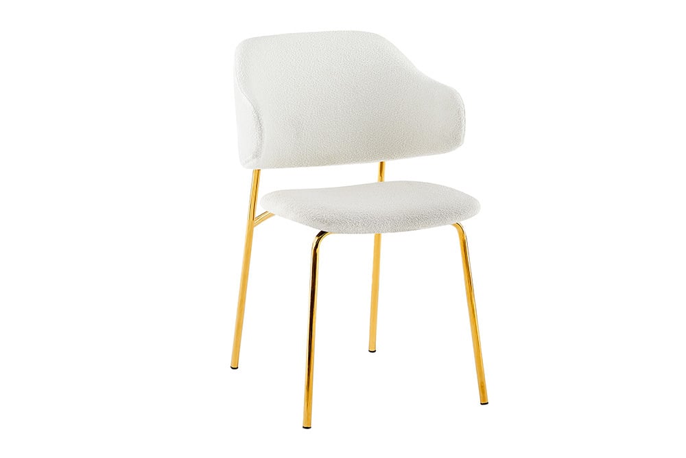 Moderner Stuhl MODA weiss Bouclé goldene Metallbeine