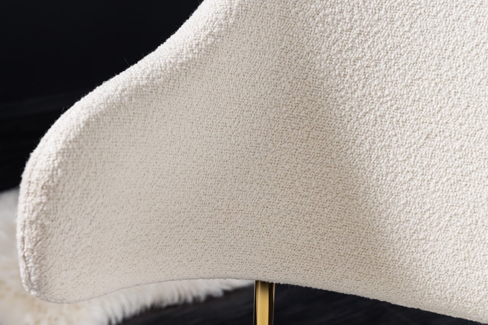 Moderner Stuhl MODA weiss Bouclé goldene Metallbeine