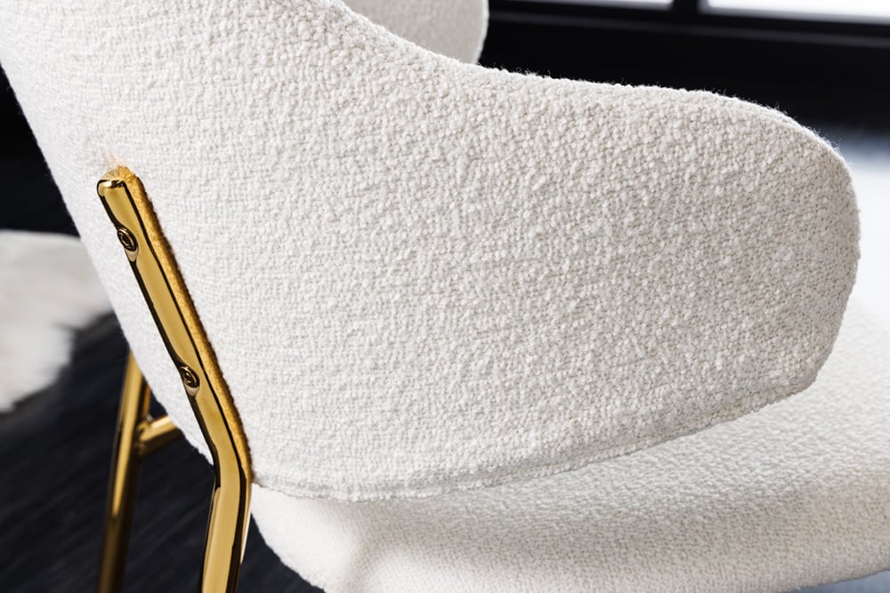 Moderner Stuhl MODA weiss Bouclé goldene Metallbeine