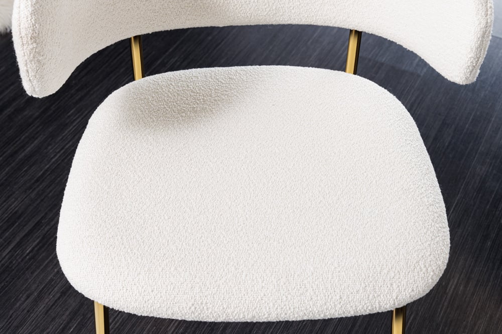 Moderner Stuhl MODA weiss Bouclé goldene Metallbeine