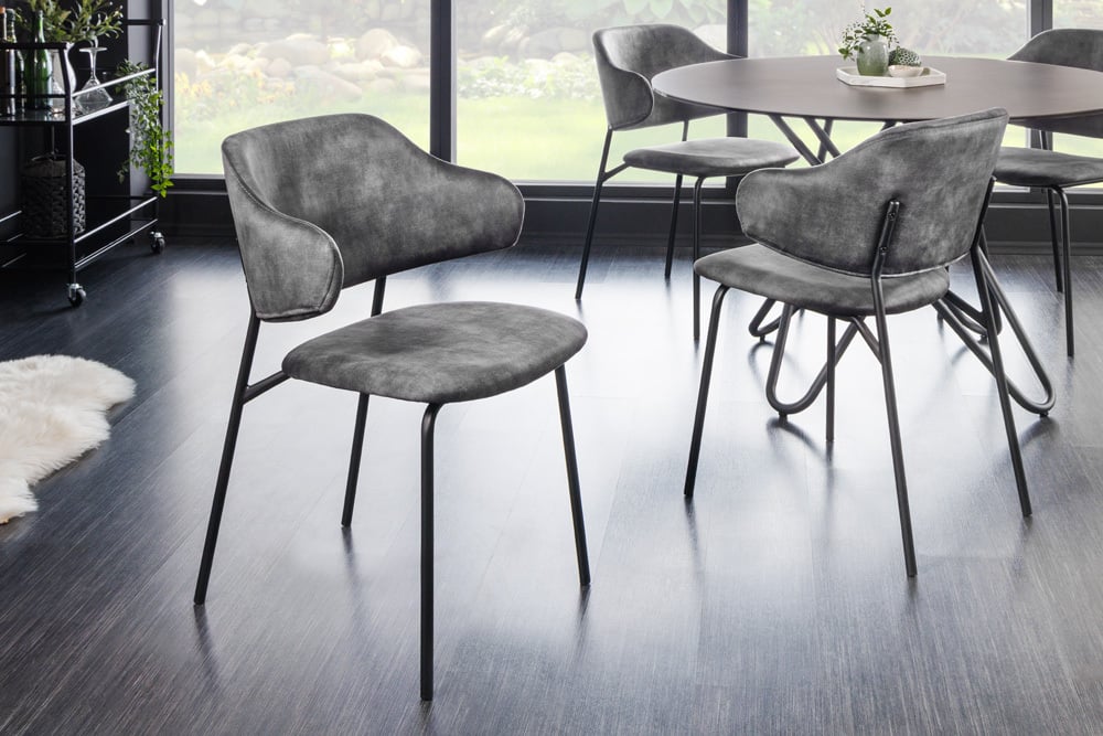 Moderner Stuhl MODA grau Samt Metallbeine
