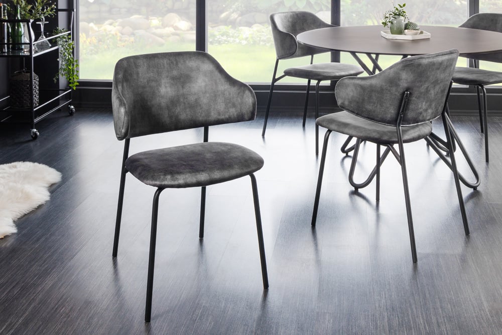 Moderner Stuhl MODA grau Samt Metallbeine