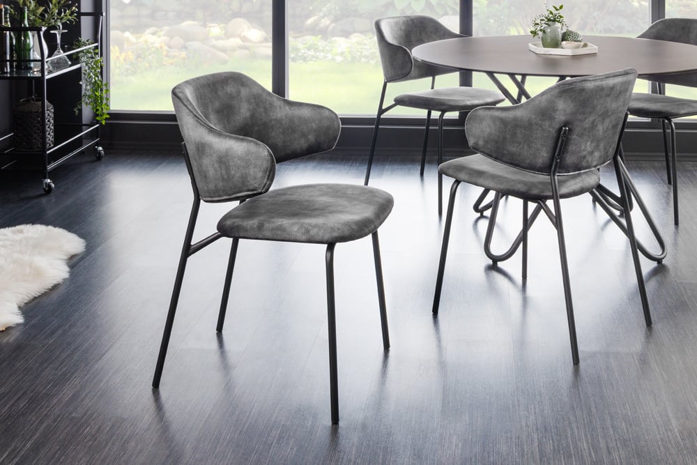 Moderner Stuhl MODA grau Samt Metallbeine
