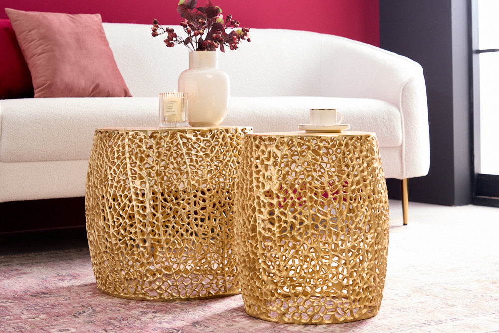 Extravagantes 2er Set Couchtisch RIXOS gold Metall Handarbeit