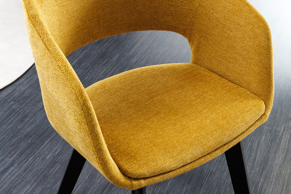 Design Stuhl DENMARK senfgelb schwarze Holzbeine