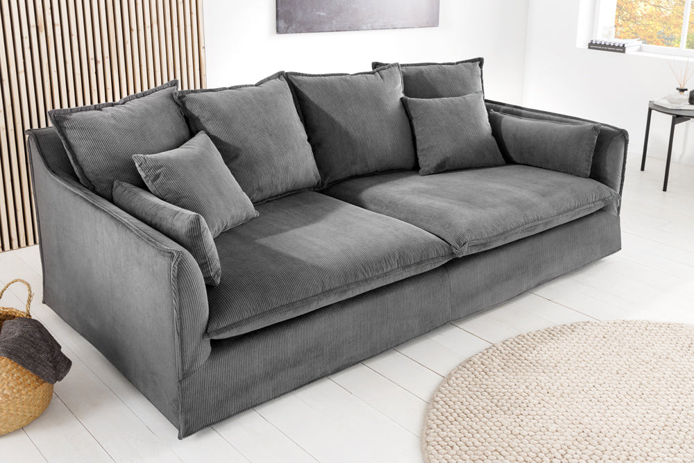 Hussensofa 3-Sitzer PARADISO 200cm Cord grau Federkern