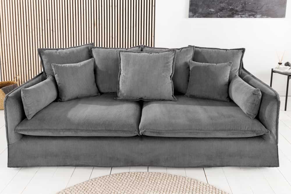 Hussensofa 3-Sitzer PARADISO 200cm Cord grau Federkern