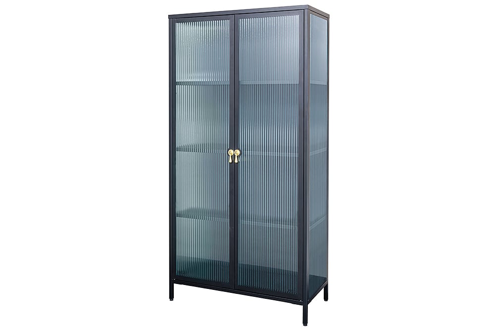 Moderner Vitrinen-Schrank TRIADO 160cm schwarz Metall Riffelglas