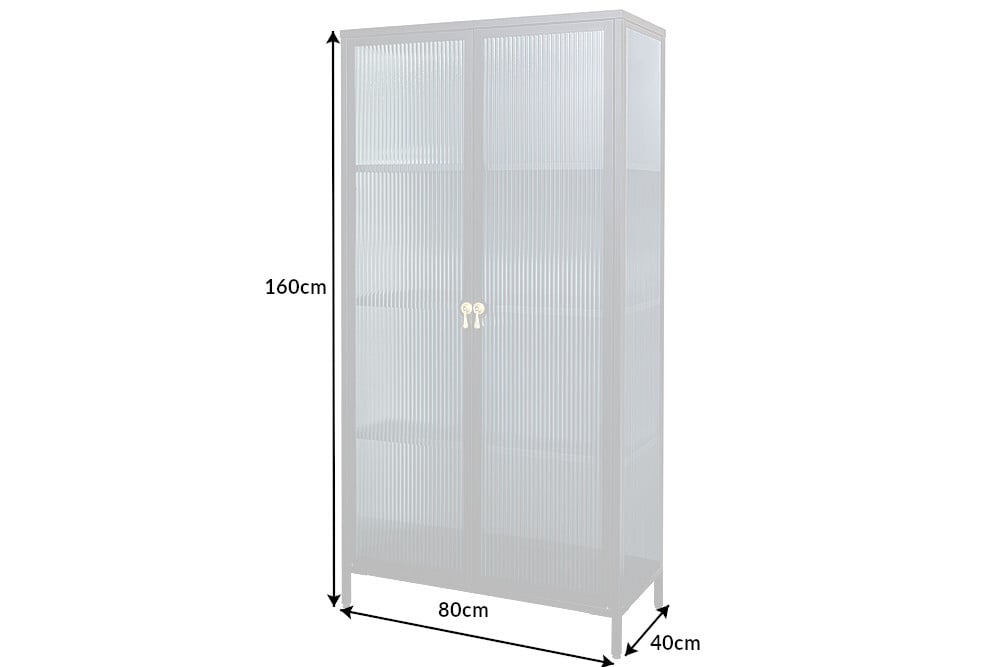Moderner Vitrinen-Schrank TRIADO 160cm schwarz Metall Riffelglas