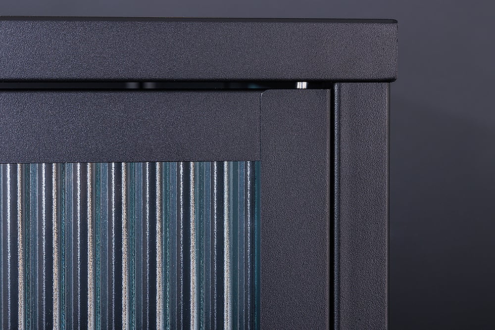 Modernes Vitrinen-Sideboard TRIADO 105cm schwarz Metall Riffelglas
