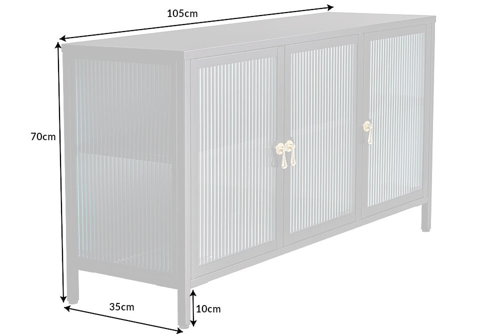 Modernes Vitrinen-Sideboard TRIADO 105cm schwarz Metall Riffelglas