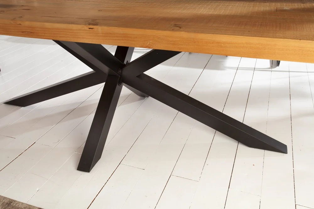 Massiver Esstisch PINO 240cm reycelte Pinie und Mikado-Gestell