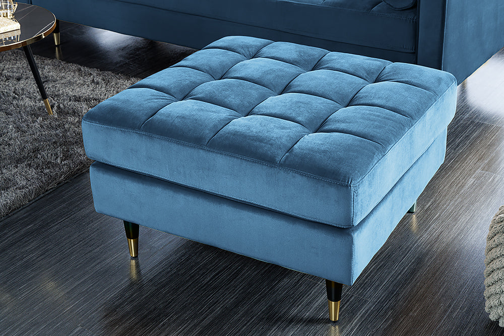 Moderner Hocker COMFORT 80cm blau Samt Taschenfederkern