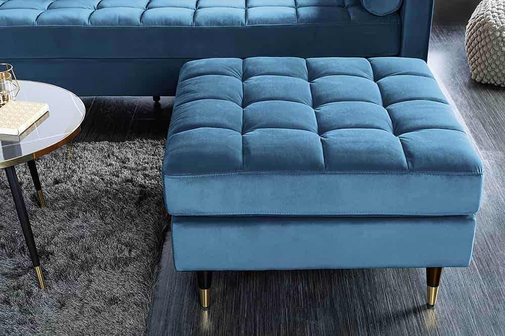 Moderner Hocker COMFORT 80cm blau Samt Taschenfederkern