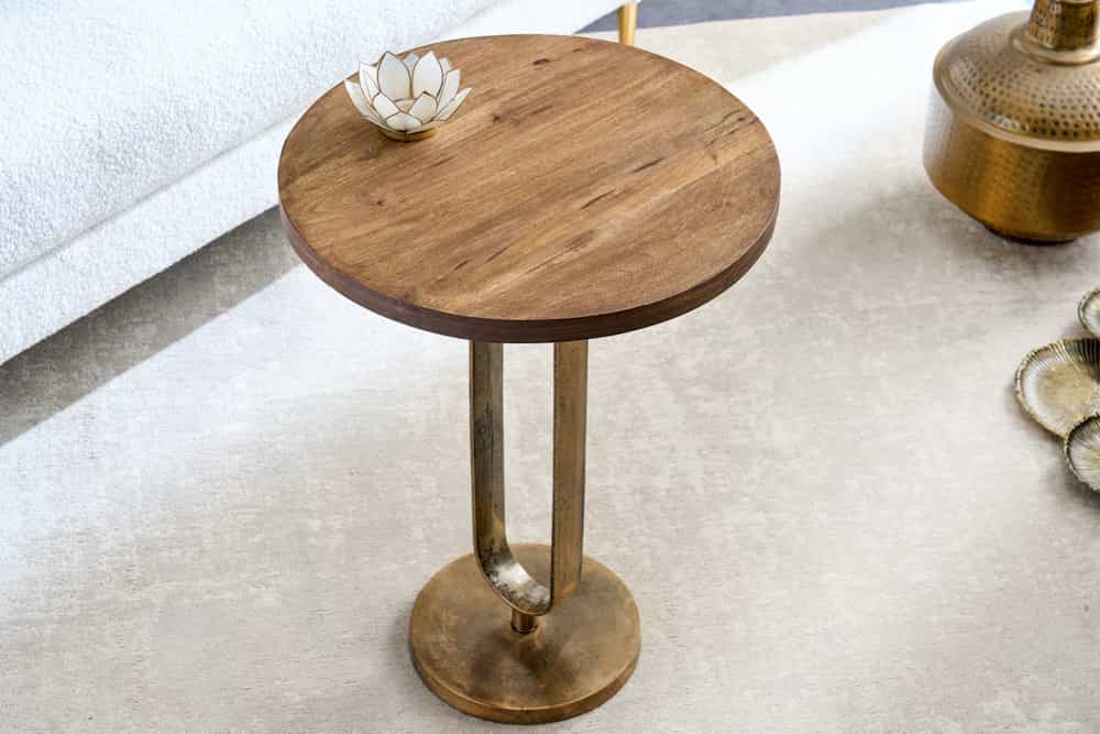 Eleganter Mangoholz Beistelltisch GRACE 45x60cm natural Aluminium