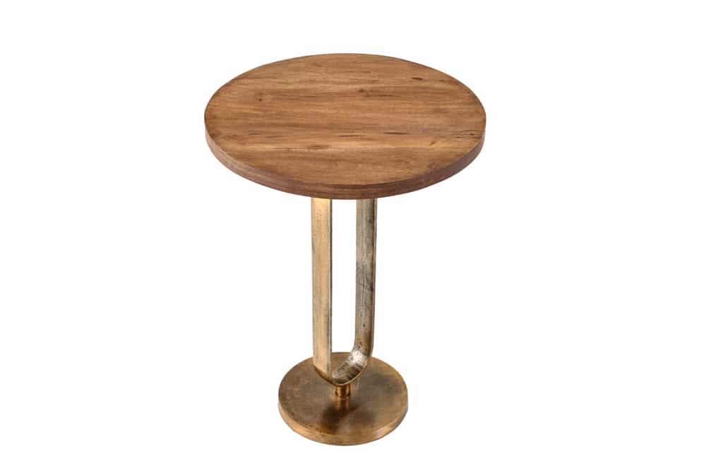 Eleganter Mangoholz Beistelltisch GRACE 45x60cm natural Aluminium