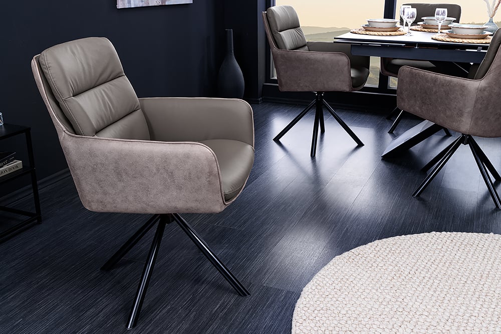 Bequemer Drehstuhl CHARLES III taupe Echtleder Mikrofaser