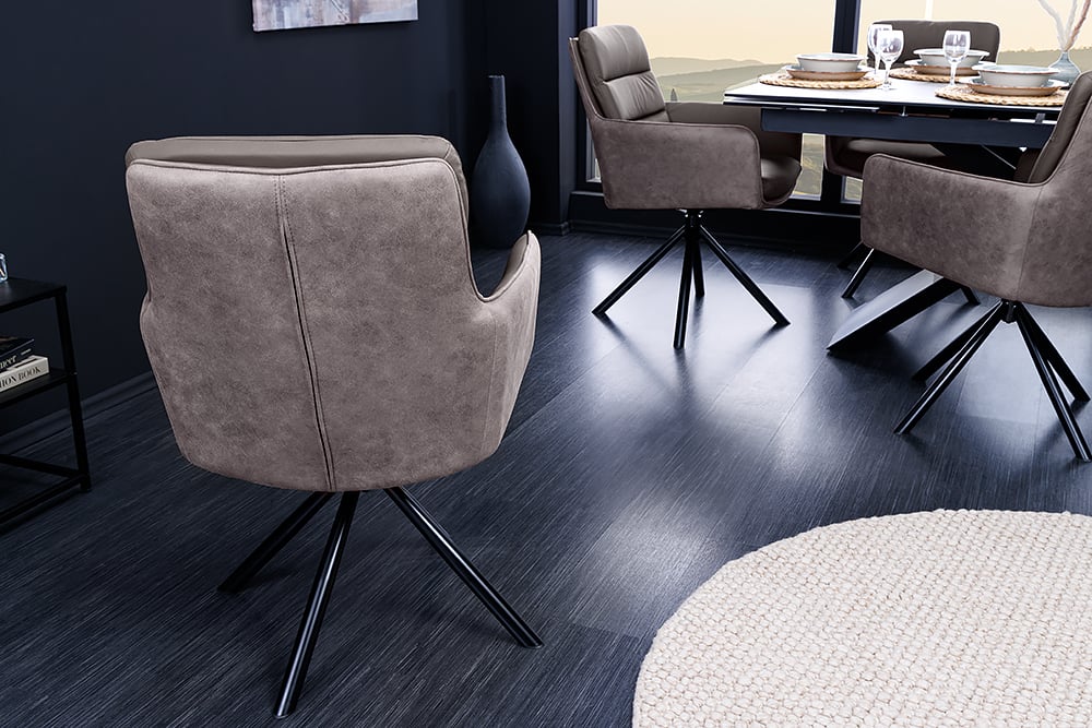 Bequemer Drehstuhl CHARLES III taupe Echtleder Mikrofaser