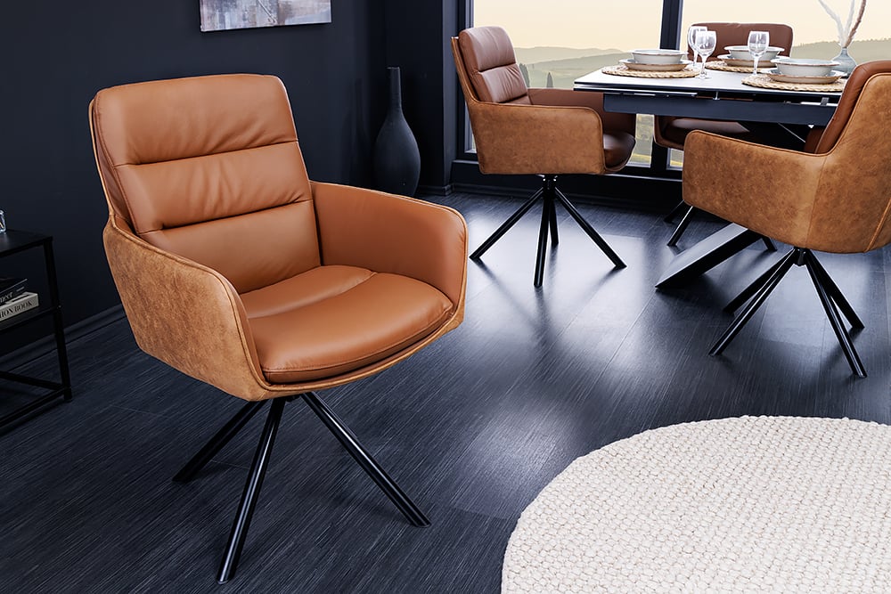 Bequemer Drehstuhl CHARLES III cognac Echtleder Mikrofaser