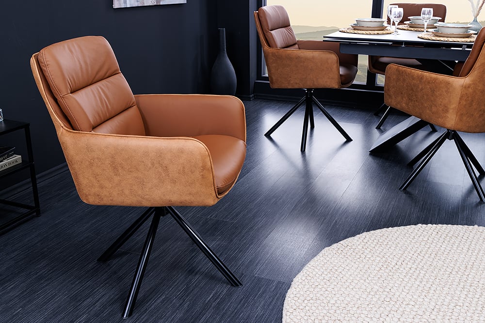 Bequemer Drehstuhl CHARLES III cognac Echtleder Mikrofaser