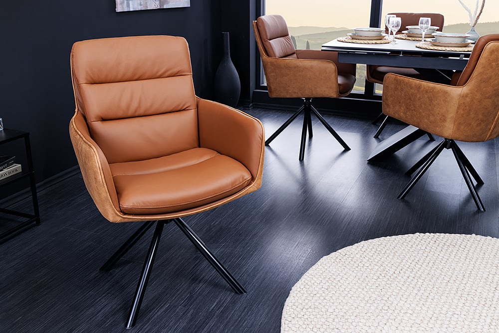Bequemer Drehstuhl CHARLES III cognac Echtleder Mikrofaser