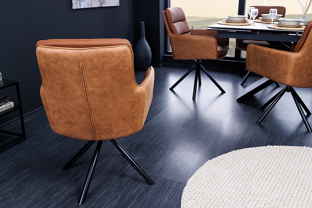 Bequemer Drehstuhl CHARLES III cognac Echtleder Mikrofaser