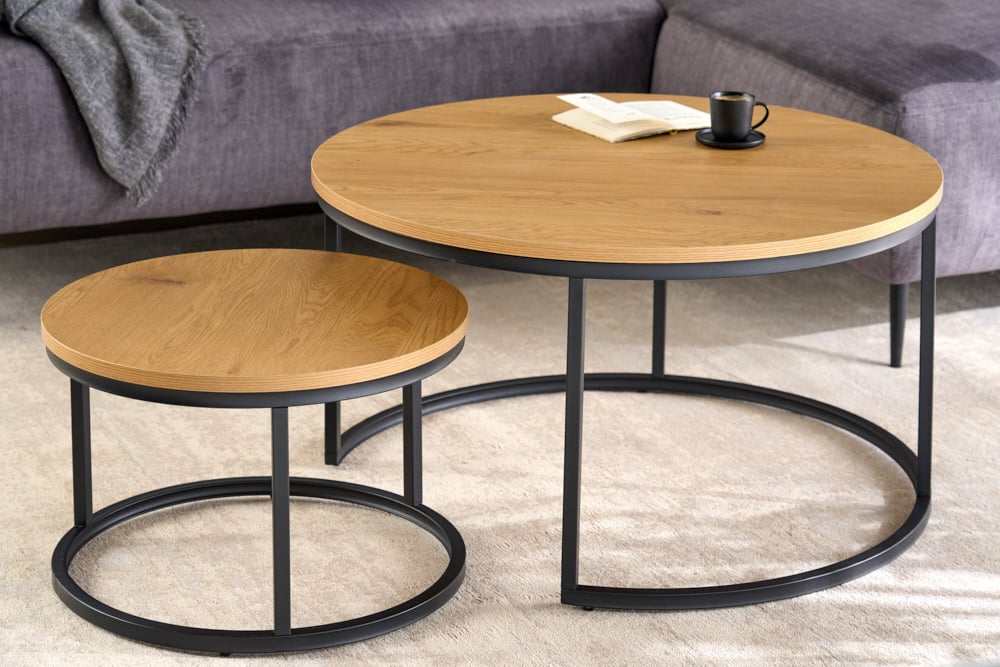 Modernes 2er Set Couchtisch MARMO 80cm natur Wildeiche-Look