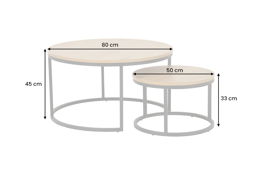 Modernes 2er Set Couchtisch MARMO 80cm natur Wildeiche-Look