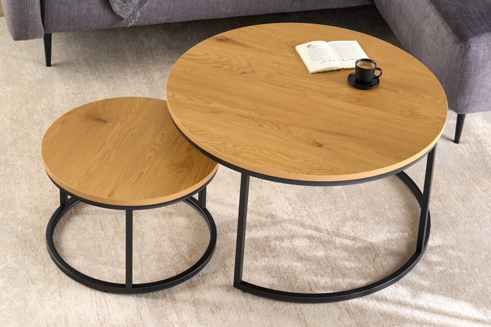 Modernes 2er Set Couchtisch MARMO 80cm natur Wildeiche-Look