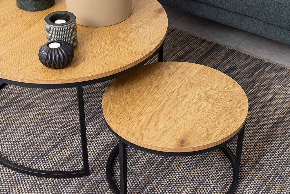Modernes 2er Set Couchtisch MARMO 80cm natur Wildeiche-Look