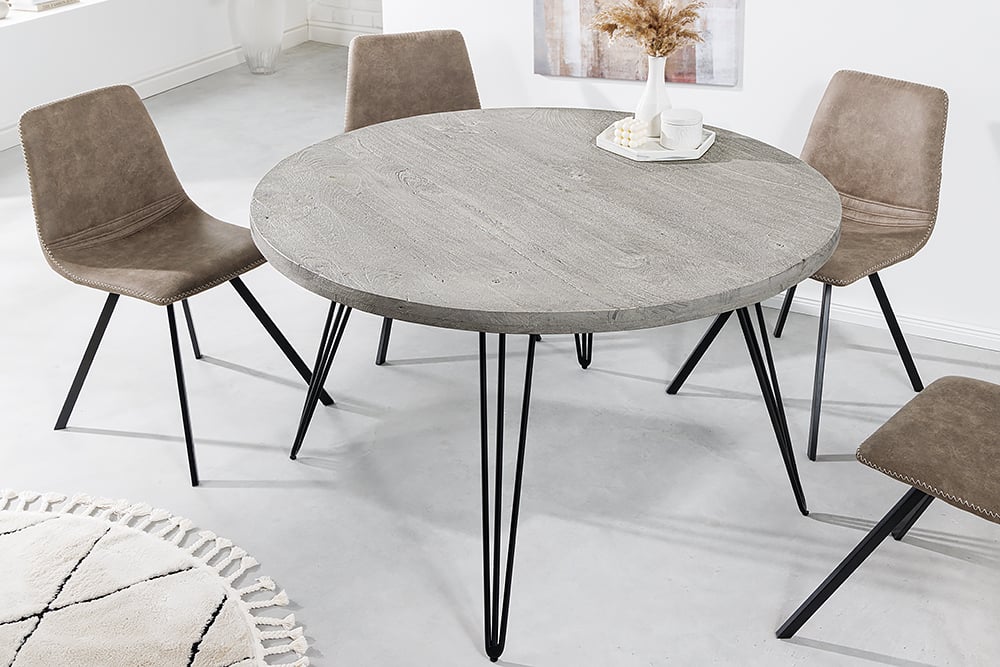Industrie-Look Esstisch ALINA rund 80cm grau Mango-Holz