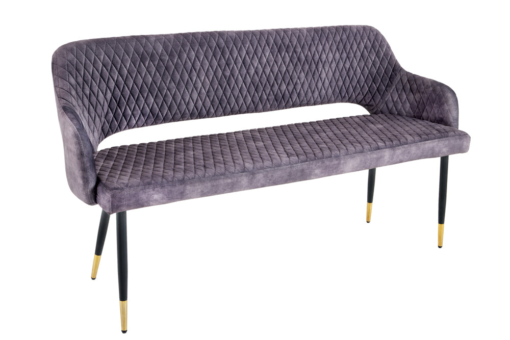 Design Sitzbank FRANCE 160cm Samt grau Ziersteppung Armlehnen