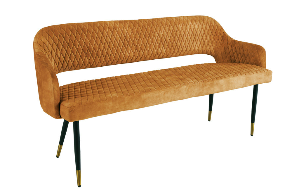 Design Sitzbank FRANCE 160cm Samt senf-gelb Ziersteppung Armlehnen
