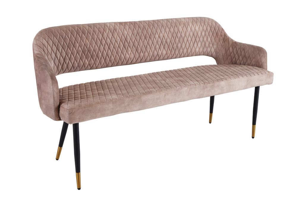 Design Sitzbank FRANCE 160cm Samt greige Ziersteppung Armlehnen