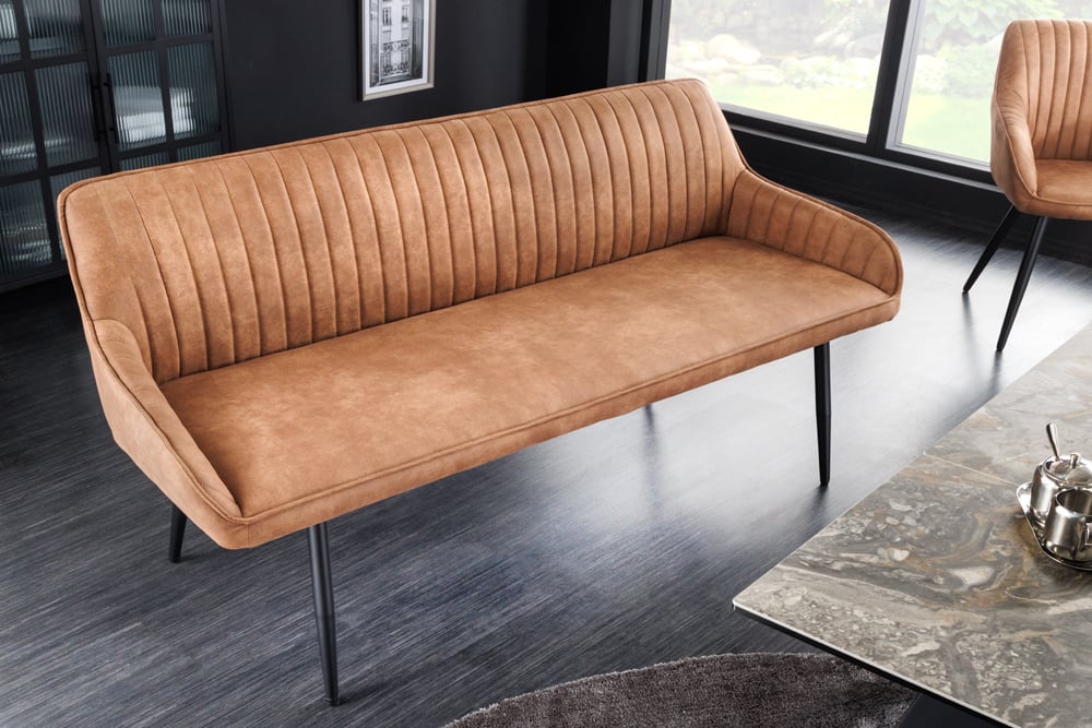 Elegante Sitzbank MILAN ca.160cm Mikrofaser vintage-braun Armlehnen
