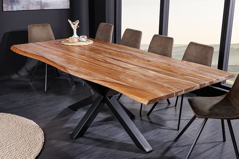 Massiver Esstisch TRONCO 200cm Palisander + Mikado-Gestell