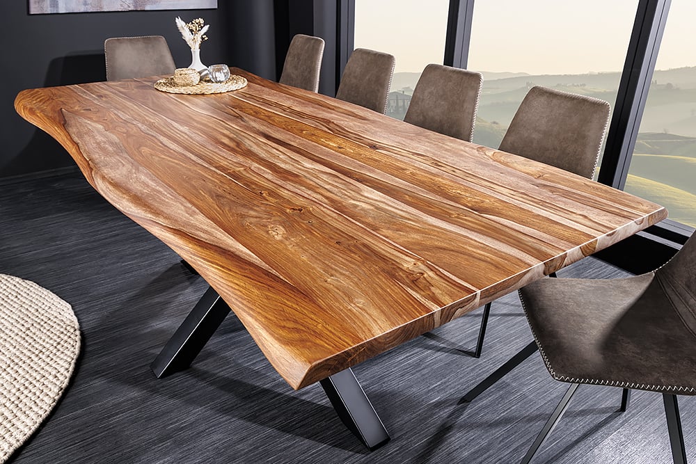 Massiver Esstisch TRONCO 200cm Palisander + Mikado-Gestell