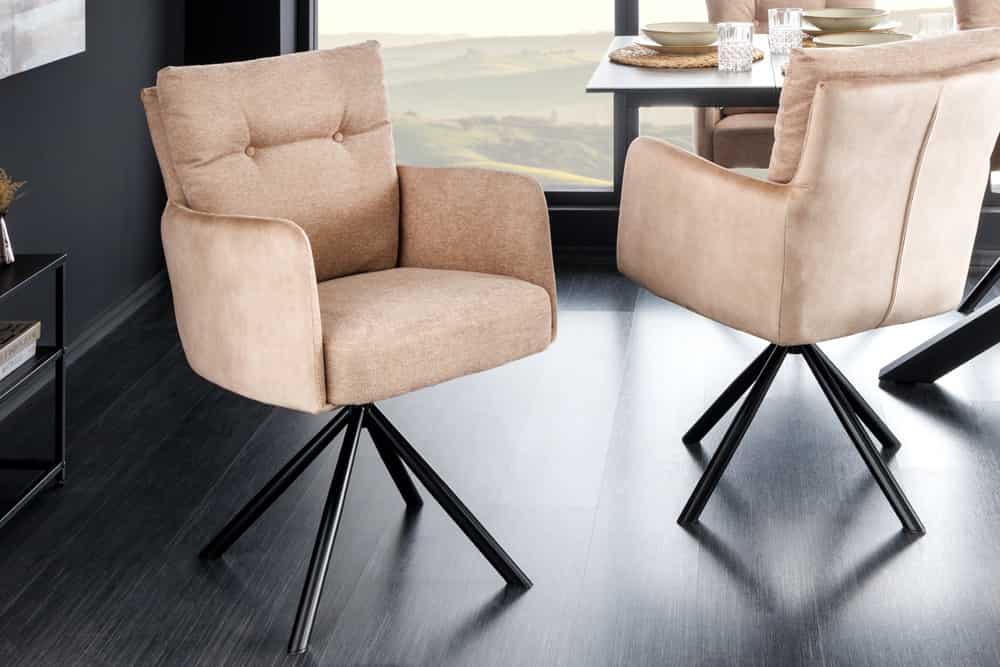 Bequemer Drehstuhl CHARLES II beige Samt Strukturstoff Federkern