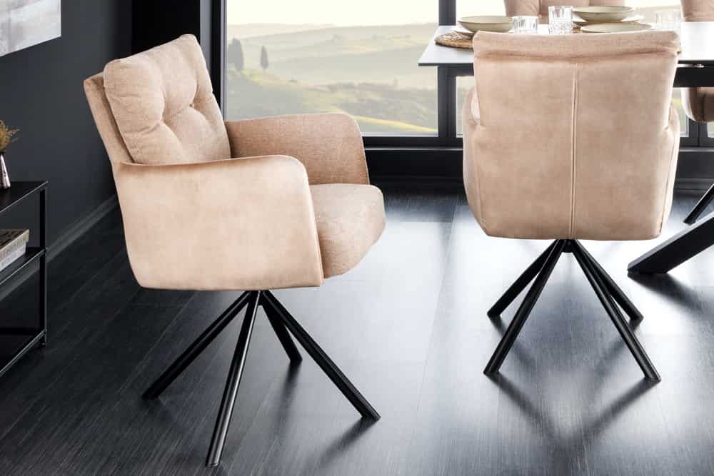 Bequemer Drehstuhl CHARLES II beige Samt Strukturstoff Federkern