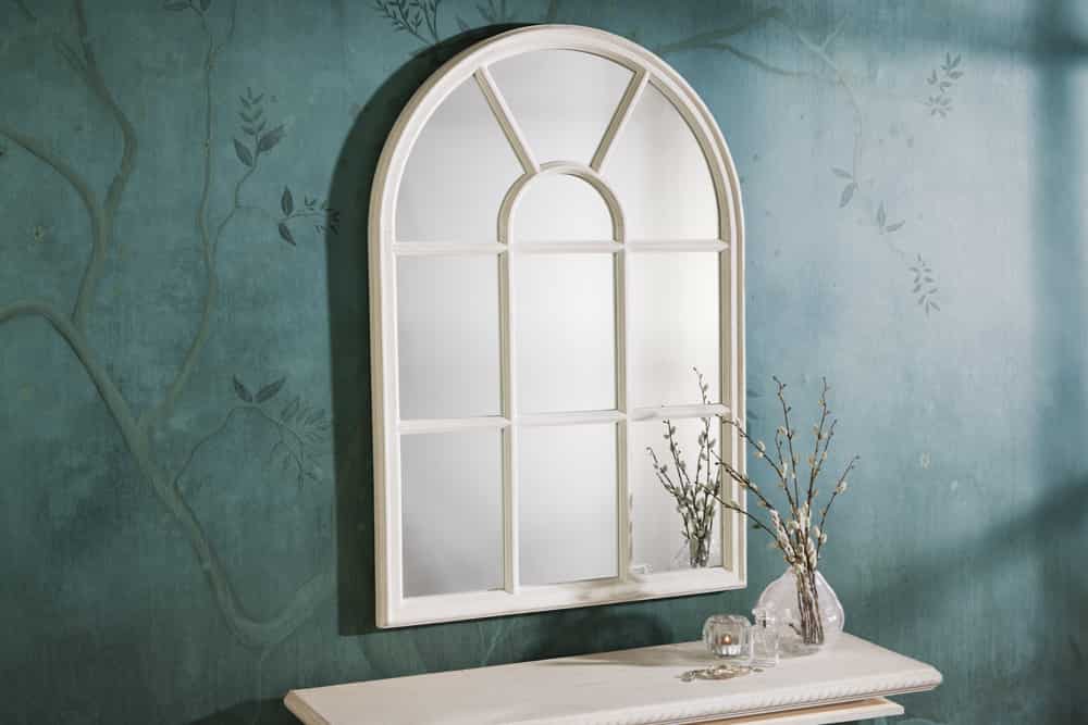 Shabby Chic Rundbogen-Fenster-Spiegel 100cm weiss Landhaus