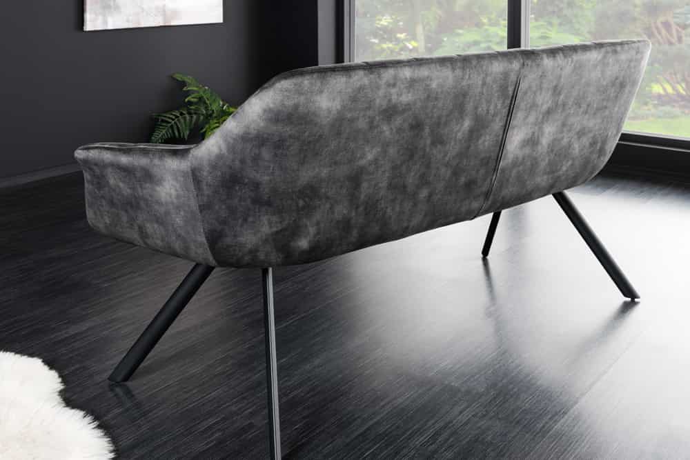 Moderne Sitzbank LYON 165cm mit Lehnen grau Metallgestell schwarz