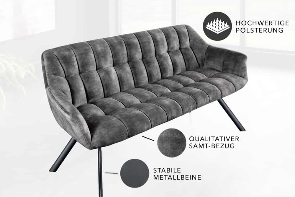 Moderne Sitzbank LYON 165cm mit Lehnen grau Metallgestell schwarz