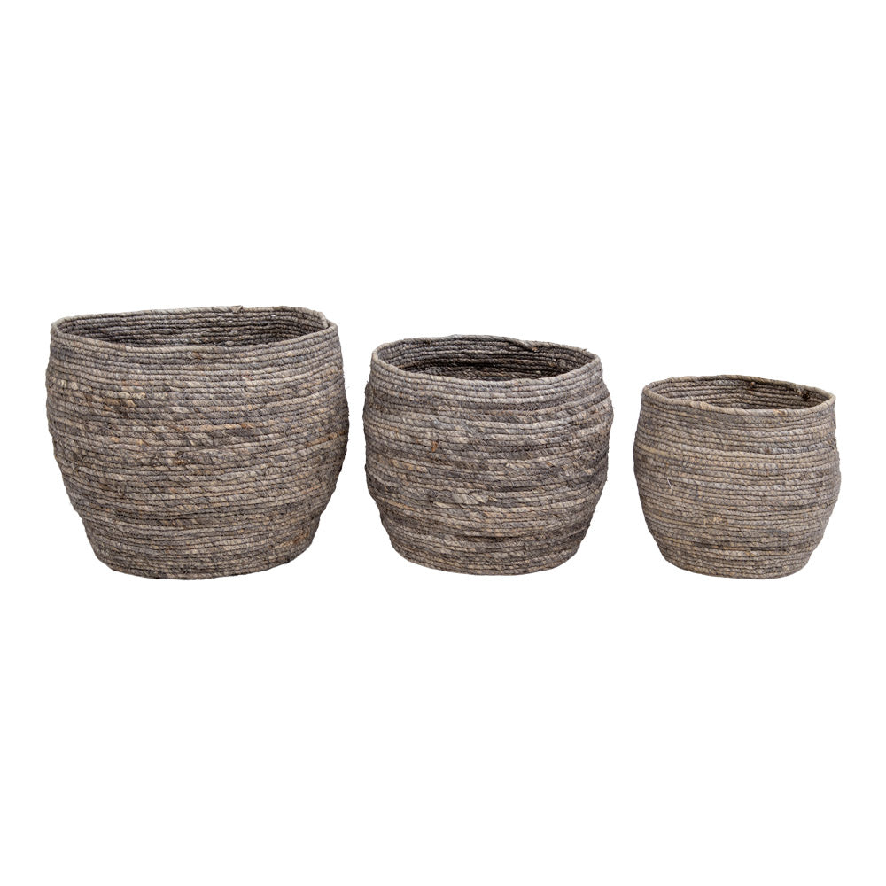 3er Korb-Set CESTINI 30cm Maisblatt grau Handarbeit Naturprodukt