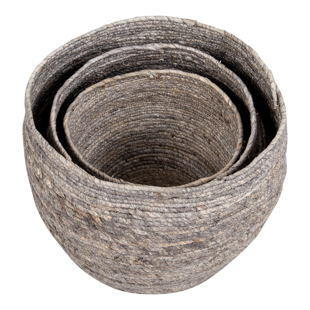 3er Korb-Set CESTINI 30cm Maisblatt grau Handarbeit Naturprodukt