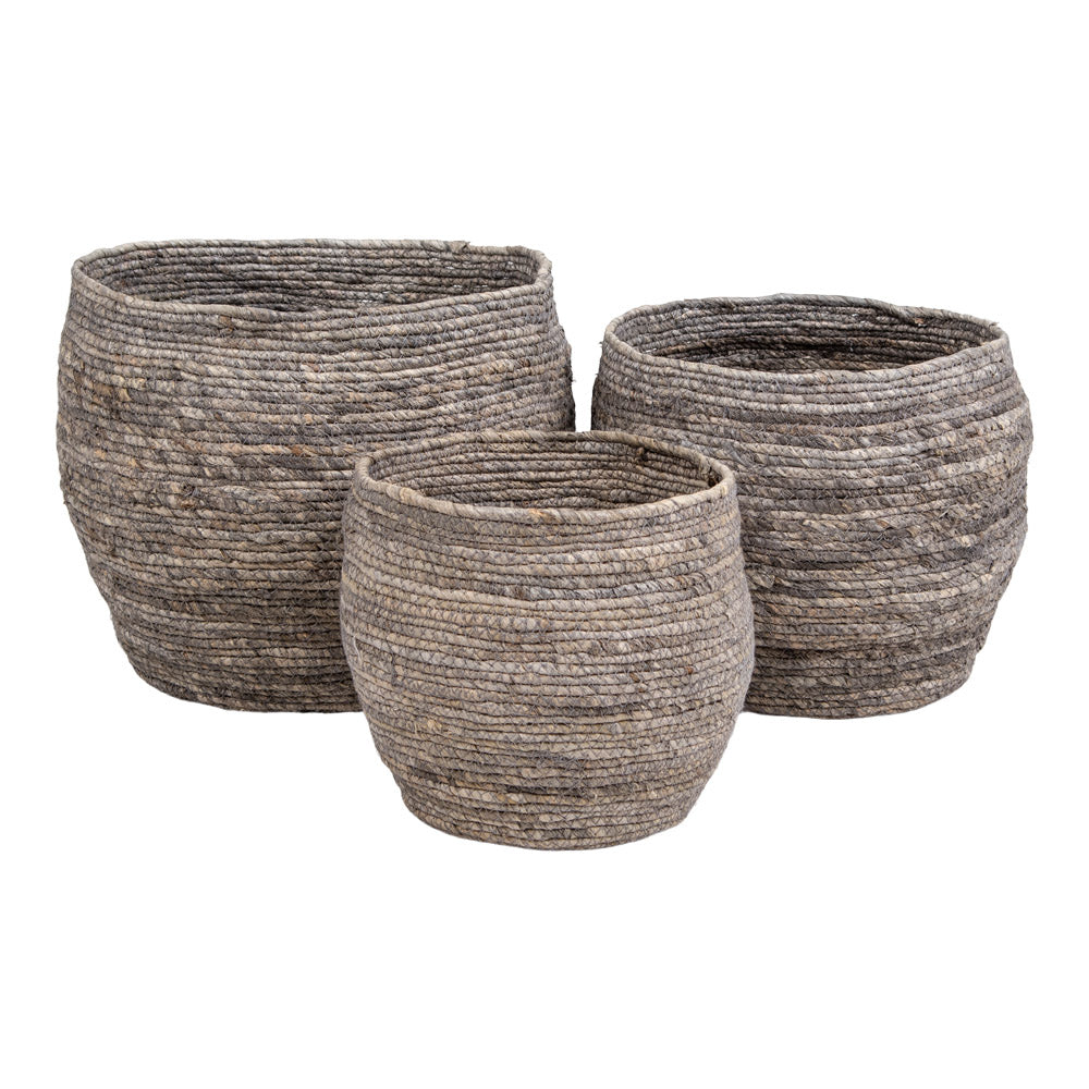 3er Korb-Set CESTINI 30cm Maisblatt grau Handarbeit Naturprodukt